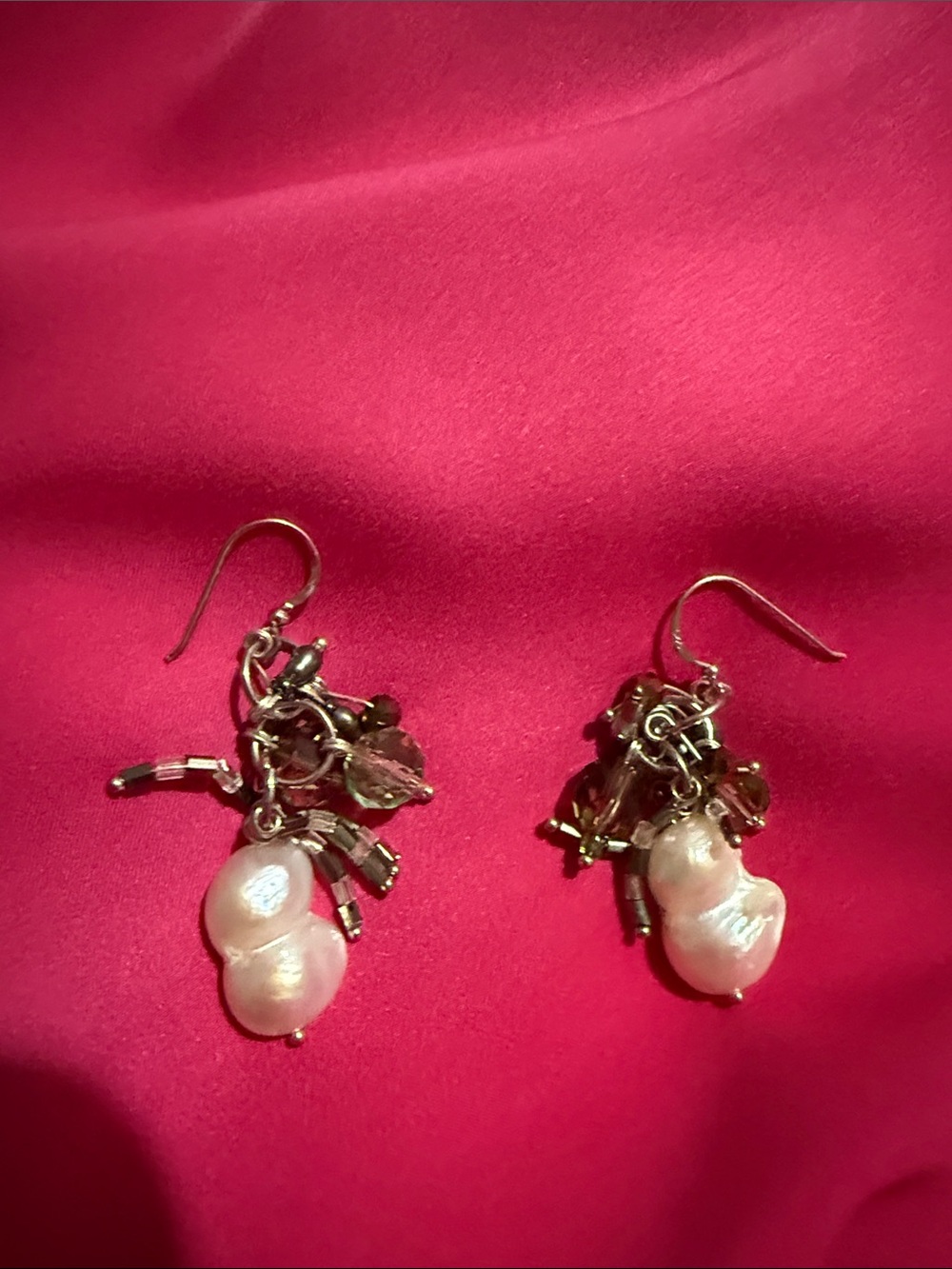 Freshwater Pearl Cluster Drop Earrings with Crystal accents